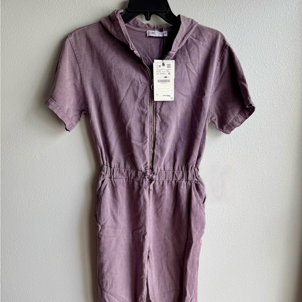 Zara Purple Jumpsuit with Short Sleeves and Elastic Waist